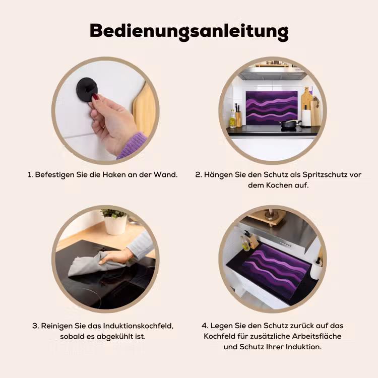 Lijnen - Golven - Paars - Abstract Inductie beschemer met haakjes klein -ky-gebruik-de