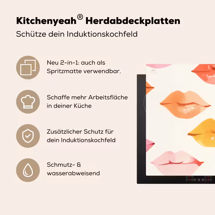 Lippen - Kleurrijk - Glanzend Inductie beschemer met haakjes klein -ky-usp-de