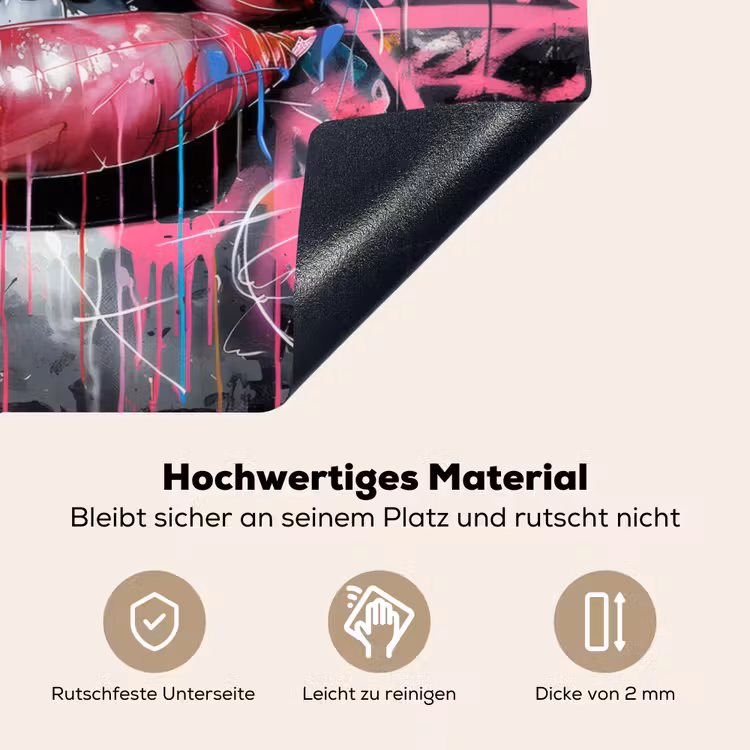 Lippen - Felroze - Graffiti - Verfstrepen Inductie beschemer met haakjes klein -ky-onderkant-de