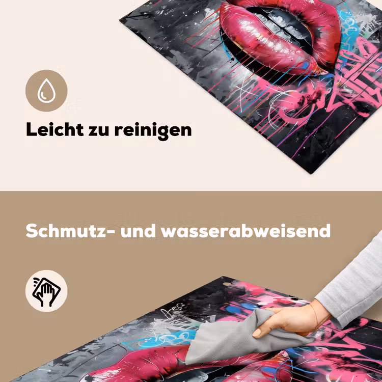 Lippen - Felroze - Graffiti - Verfstrepen Inductie beschemer met haakjes klein -ky-schoon-de