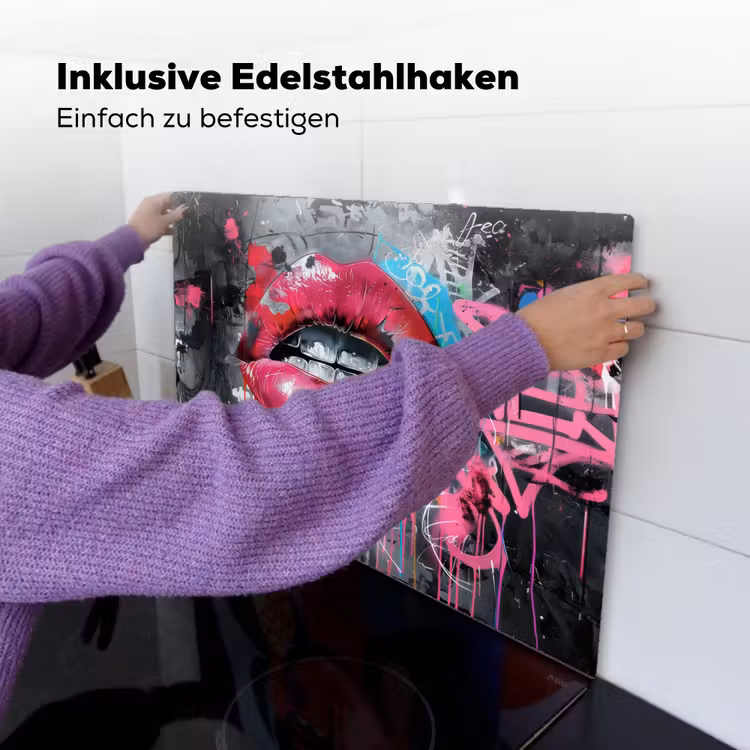 Lippen - Felroze - Graffiti - Verfstrepen Inductie beschemer met haakjes klein -ky-ophangen-de