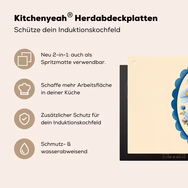Lijst - Bloemen - Lichtblauw - Illustratie Inductie beschemer met haakjes klein -ky-usp-de