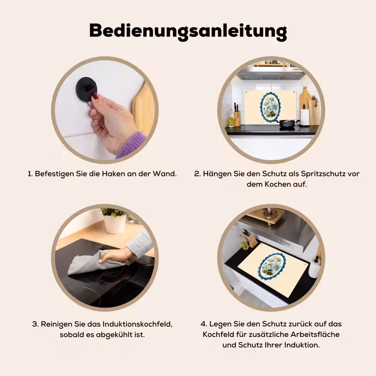 Lijst - Bloemen - Lichtblauw - Illustratie Inductie beschemer met haakjes klein -ky-gebruik-de