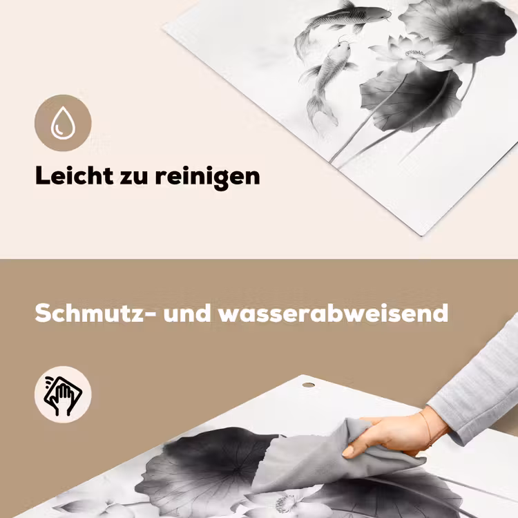 Lotusbloemen - Vissen - Bladeren - Zwart Inductie beschemer met haakjes klein -ky-schoon-de