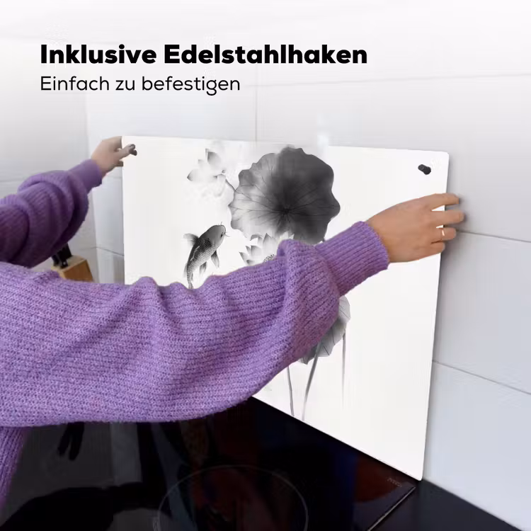 Lotusbloemen - Vissen - Bladeren - Zwart Inductie beschemer met haakjes klein -ky-ophangen-de