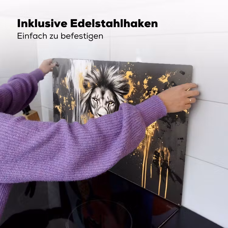 Leeuw - Portret - Verfspatten - Grijs Inductie beschemer met haakjes klein -ky-ophangen-de