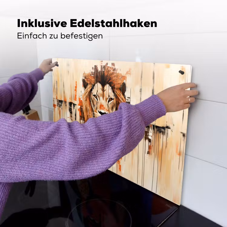 Leeuwenkop - Lijnen - Crème Inductie beschemer met haakjes klein -ky-ophangen-de
