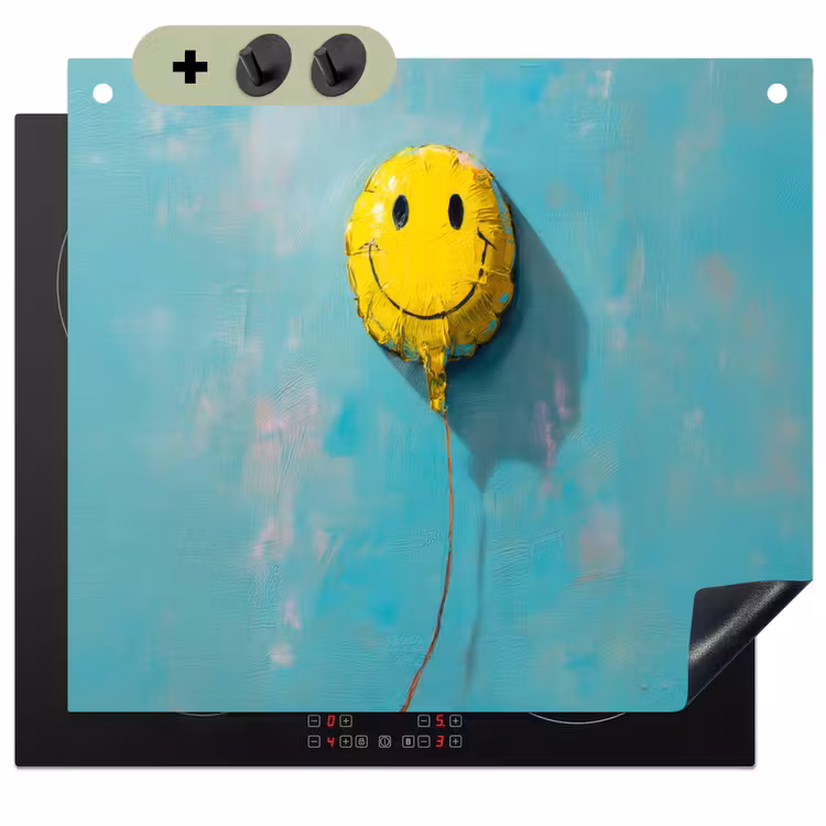 Ballon - Geel - Smiley Inductie beschemer met haakjes middel -3d