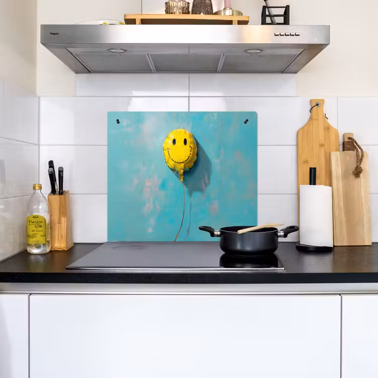 Ballon - Geel - Smiley Inductie beschemer met haakjes middel -sfeer2