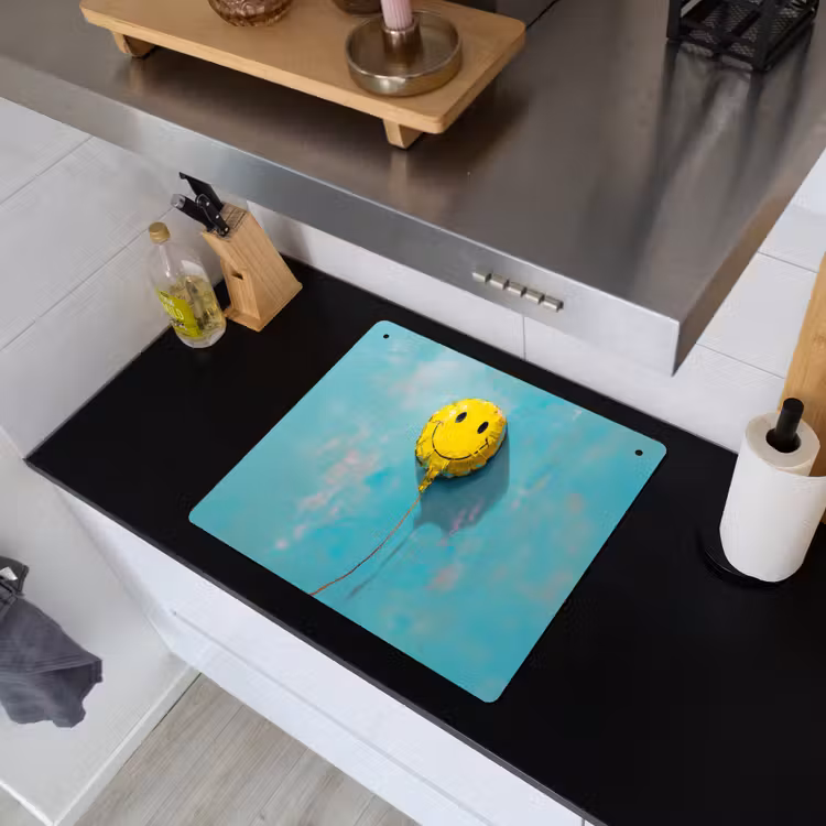 Ballon - Geel - Smiley Inductie beschemer met haakjes middel -sfeer1