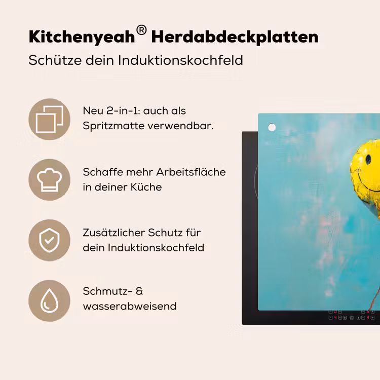 Ballon - Geel - Smiley Inductie beschemer met haakjes middel -ky-usp-de