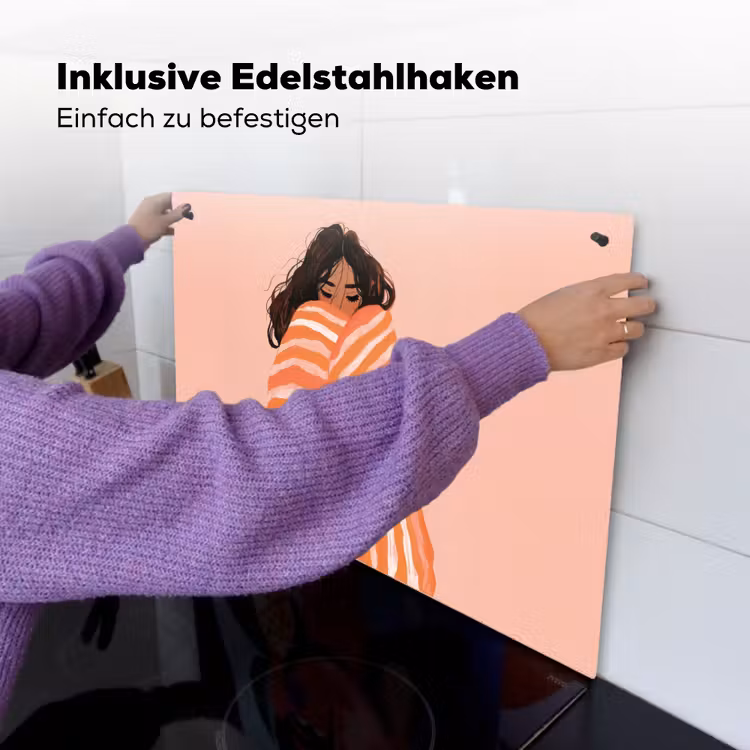 Meisje - Deken - Gestreept - Oranje Inductie beschemer met haakjes klein -ky-ophangen-de
