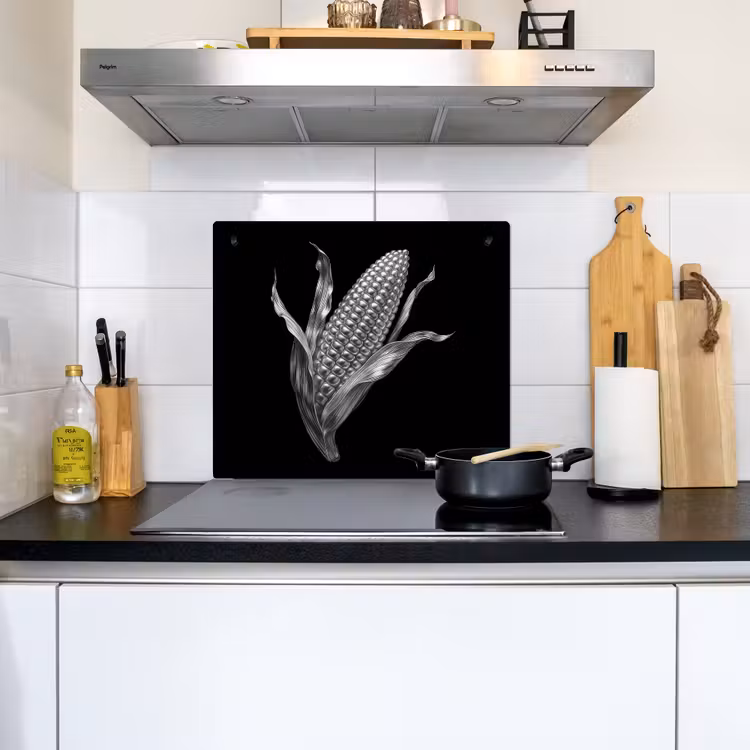Maïskolf - Glanzend metaal - Elegant Inductie beschemer met haakjes middel -sfeer2