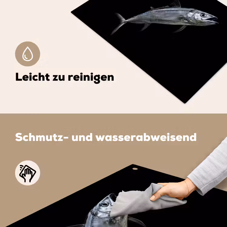 Makreel - Vis - Zwart Inductie beschemer met haakjes klein -ky-schoon-de