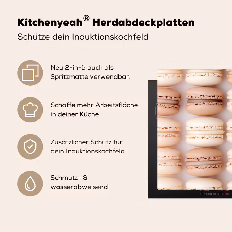 Macarons - Beige - Bruin Inductie beschemer met haakjes klein -ky-usp-de
