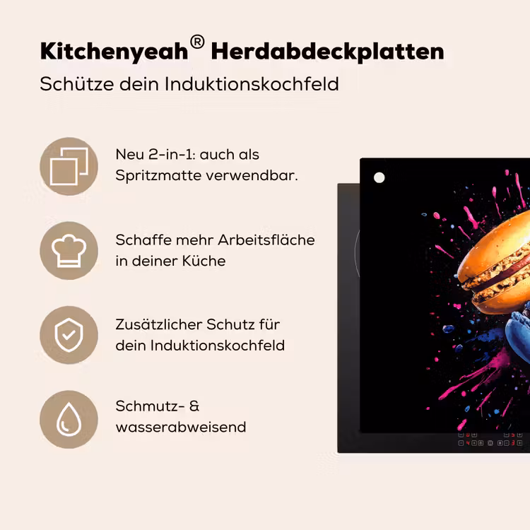 Macarons - Dessert - Graffiti - Kleurrijk - Roze - Blauw - Geel Inductie beschemer met haakjes klein -ky-usp-de
