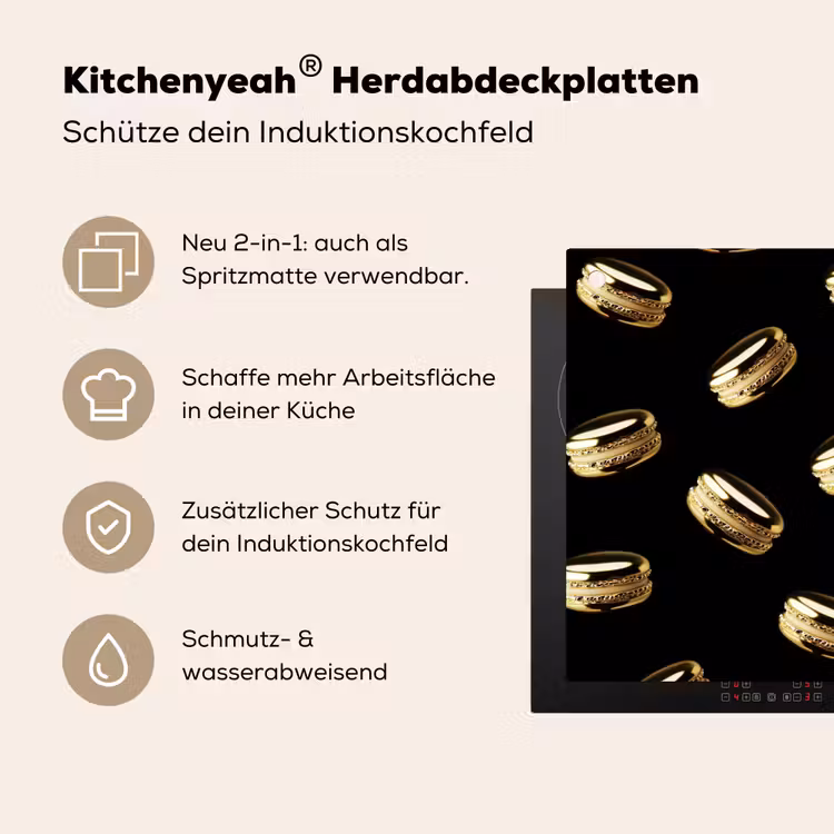 Macarons - Patroon - Goud - Zwart Inductie beschemer met haakjes klein -ky-usp-de
