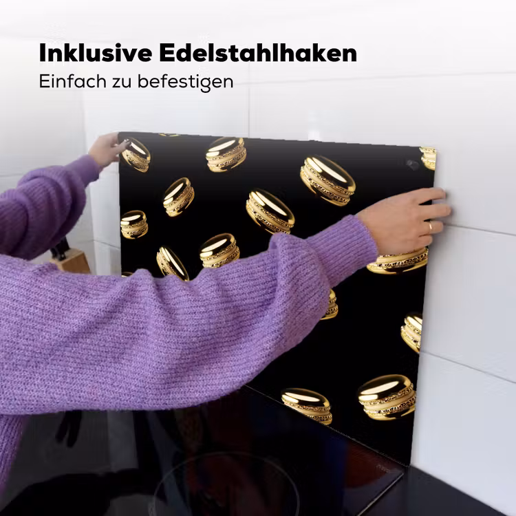 Macarons - Patroon - Goud - Zwart Inductie beschemer met haakjes klein -ky-ophangen-de
