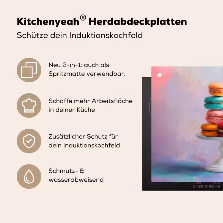 Macarons - Schaal - Pastel - Kleurrijk Inductie beschemer met haakjes middel -ky-usp-de