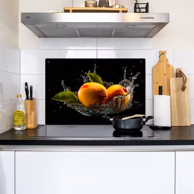 Mango - Fruit - Water - Zwart - Bladeren Inductie beschemer met haakjes klein -sfeer2