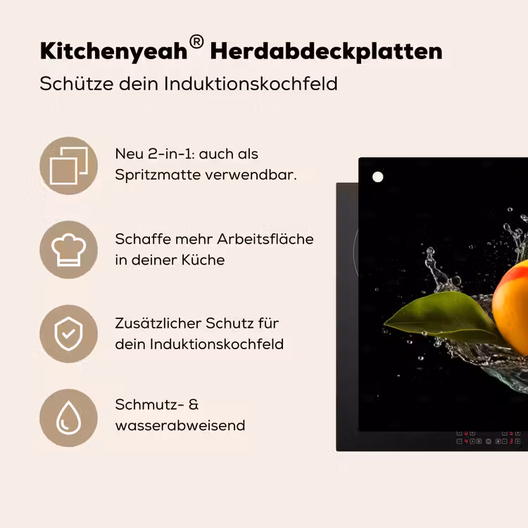 Mango - Fruit - Water - Zwart - Bladeren Inductie beschemer met haakjes klein -ky-usp-de