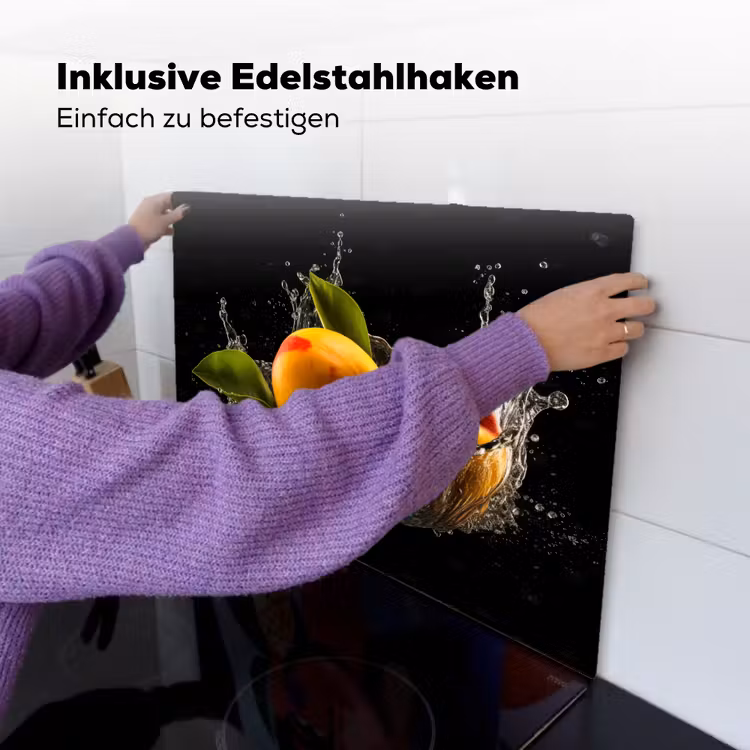 Mango - Fruit - Water - Zwart - Bladeren Inductie beschemer met haakjes klein -ky-ophangen-de