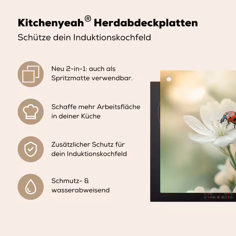 Lieveheersbeestje - Bloemen - Wit Inductie beschemer met haakjes klein -ky-usp-de