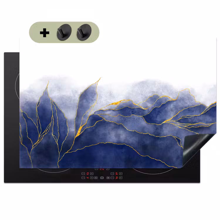 Marmer - Blauw - Marmerlook - Goud - Textuur Inductie beschemer met haakjes klein -3d