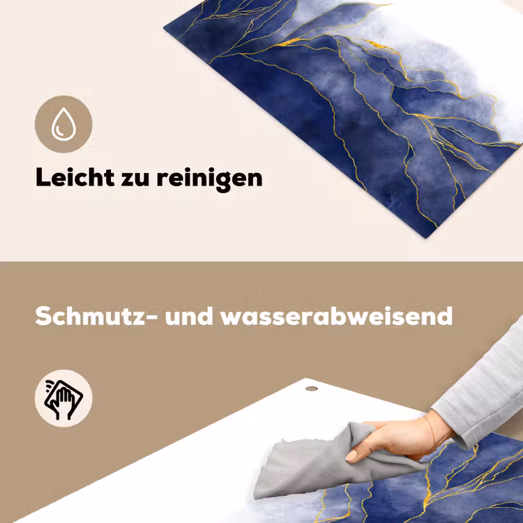 Marmer - Blauw - Marmerlook - Goud - Textuur Inductie beschemer met haakjes klein -ky-schoon-de
