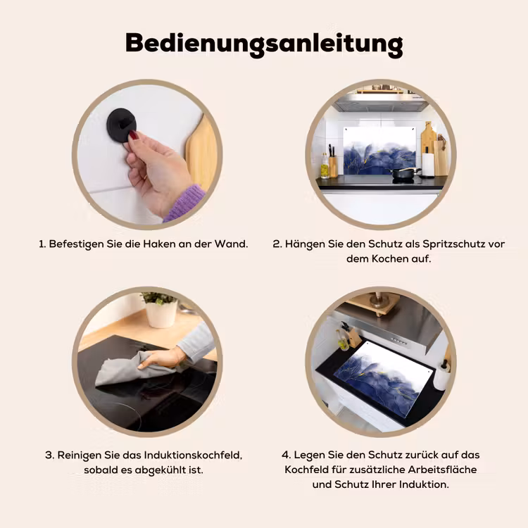Marmer - Blauw - Marmerlook - Goud - Textuur Inductie beschemer met haakjes klein -ky-gebruik-de