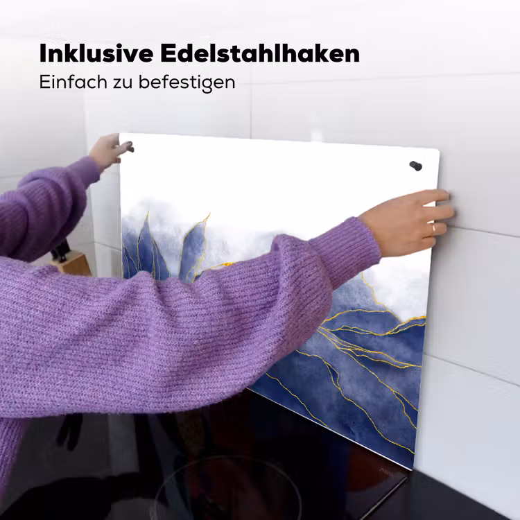 Marmer - Blauw - Marmerlook - Goud - Textuur Inductie beschemer met haakjes klein -ky-ophangen-de