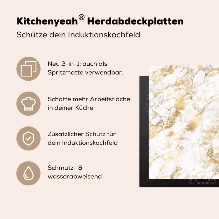 Marmer - Goud - Structuur Inductie beschemer met haakjes klein 777 -ky-usp-de