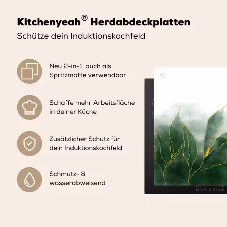 Marmer - Groen - Luxe - Goud - Marmerlook Inductie beschemer met haakjes klein -ky-usp-de