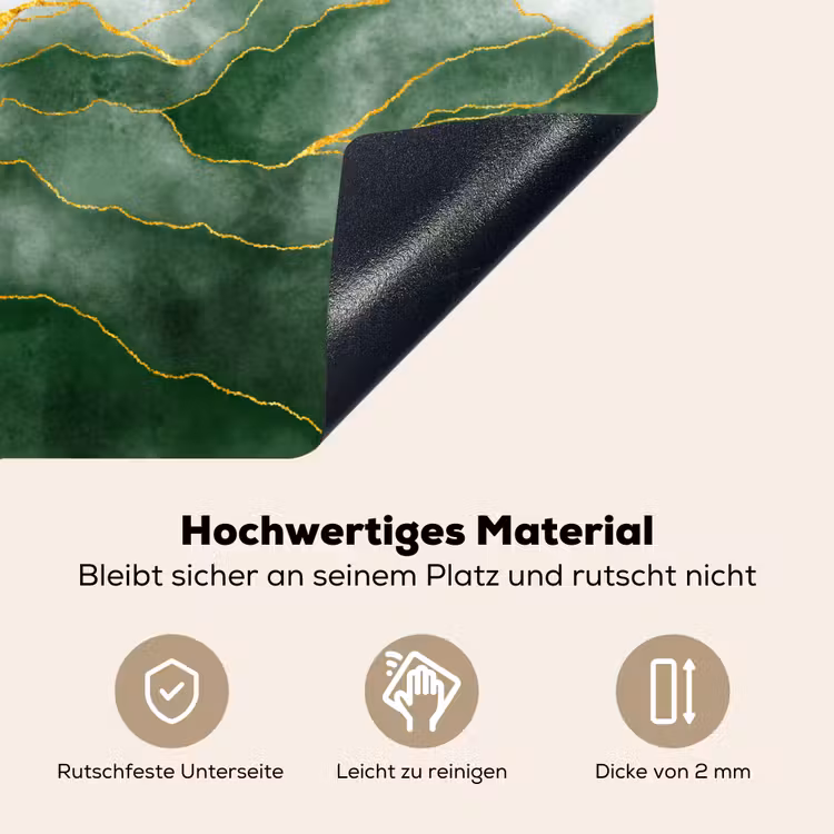 Marmer - Groen - Luxe - Goud - Marmerlook Inductie beschemer met haakjes klein -ky-onderkant-de
