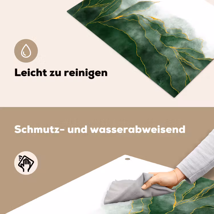 Marmer - Groen - Luxe - Goud - Marmerlook Inductie beschemer met haakjes klein -ky-schoon-de