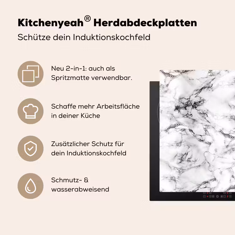 Marmer - Zwart - Dramatisch - Wit Inductie beschemer met haakjes klein 777 -ky-usp-de