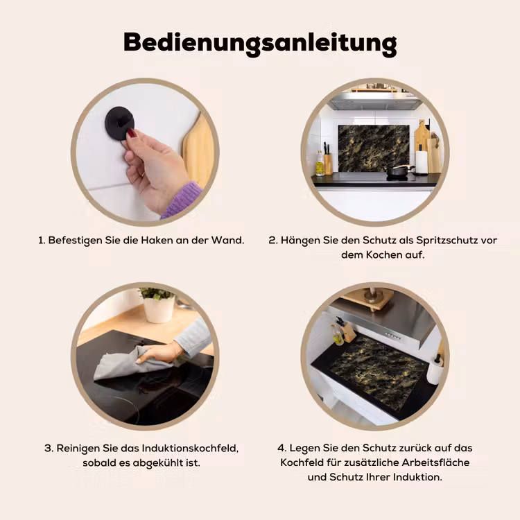 Marmer - Zwart - Goud Inductie beschemer met haakjes klein 777 -ky-gebruik-de