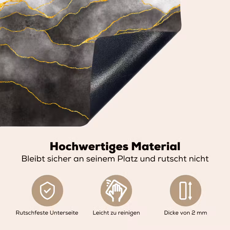 Marmer - Zwart - Goud - Luxe - Marmerlook Inductie beschemer met haakjes klein -ky-onderkant-de