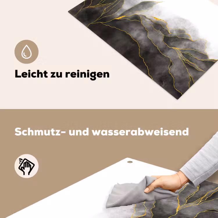 Marmer - Zwart - Goud - Luxe - Marmerlook Inductie beschemer met haakjes klein -ky-schoon-de