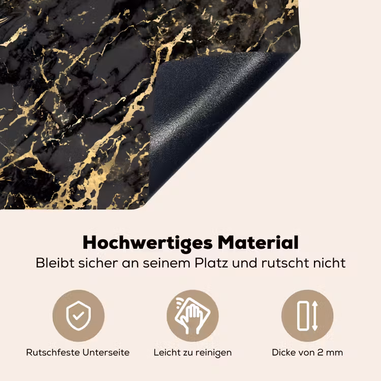 Marmer - Zwart - Goudstructuur Inductie beschemer met haakjes klein 777 -ky-onderkant-de