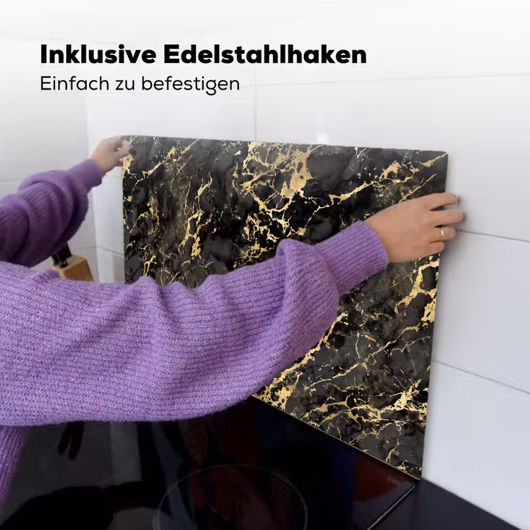 Marmer - Zwart - Goudstructuur Inductie beschemer met haakjes klein 777 -ky-ophangen-de