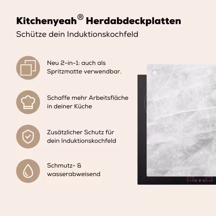 Marmer - Steen - Wit - Luxe - Marmerlook Inductie beschemer met haakjes klein -ky-usp-de