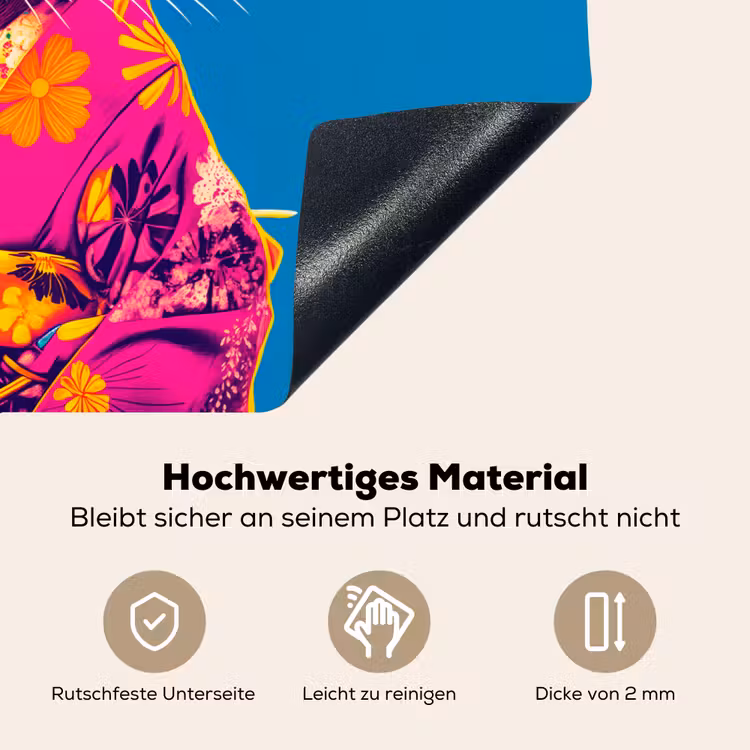 Muis - Kimono - Bloemen - Blauw Inductie beschemer met haakjes klein -ky-onderkant-de
