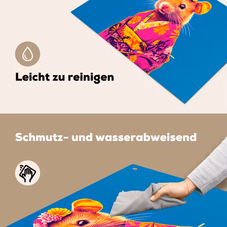 Muis - Kimono - Bloemen - Blauw Inductie beschemer met haakjes klein -ky-schoon-de