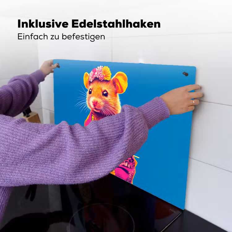 Muis - Kimono - Bloemen - Blauw Inductie beschemer met haakjes klein -ky-ophangen-de