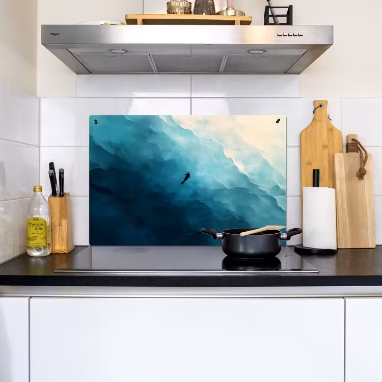 Zee - Silhouet - Abstract - Blauw Inductie beschemer met haakjes klein -sfeer2