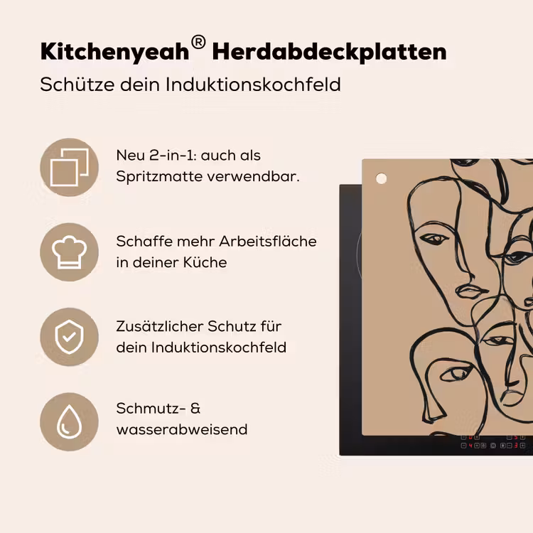 Gezichtenzee - Lijntekening - Abstract Inductie beschemer met haakjes middel -ky-usp-de