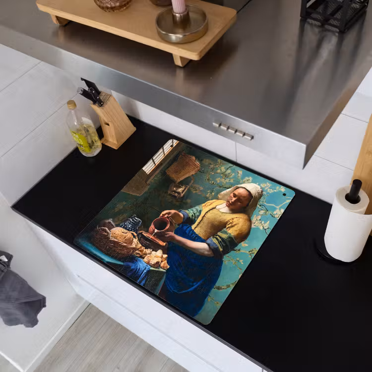 Melkmeisje - Amandelbloesem - Van Gogh - Vermeer - Schilderij - Oude meesters Inductie beschemer met haakjes middel -sfeer1