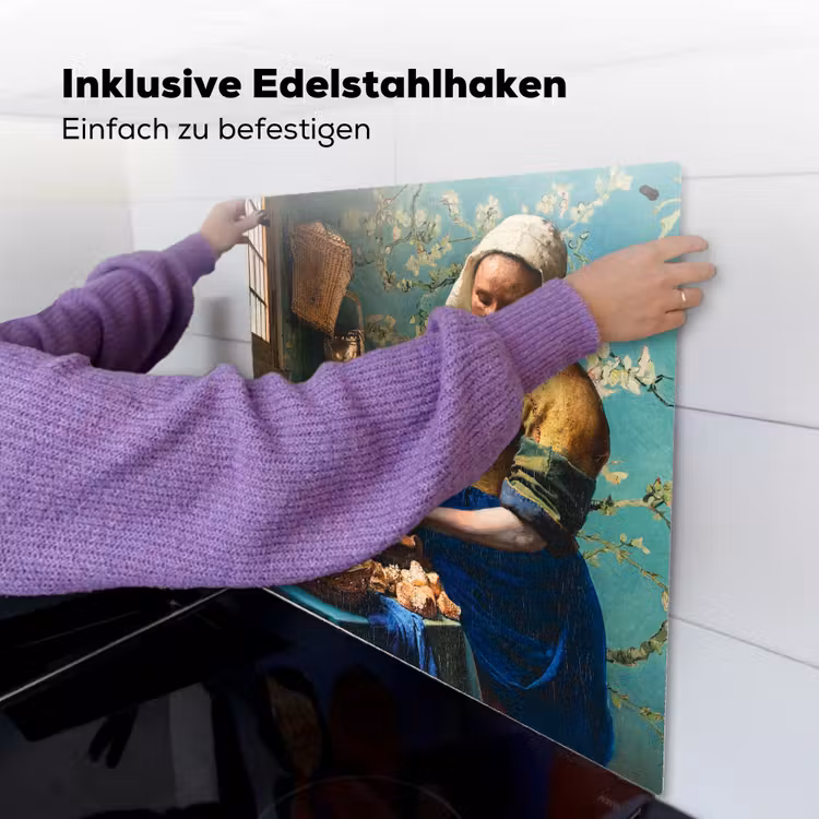 Melkmeisje - Amandelbloesem - Van Gogh - Vermeer - Schilderij - Oude meesters Inductie beschemer met haakjes middel -ky-ophangen-de