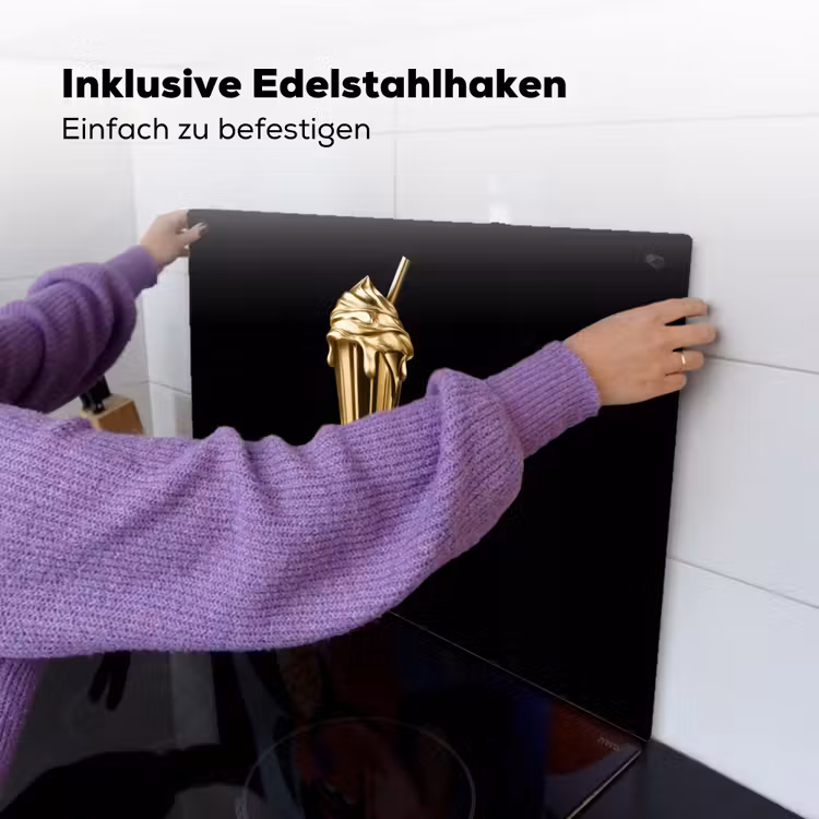 Milkshake - Goud - Drinken - Zwart Inductie beschemer met haakjes klein -ky-ophangen-de